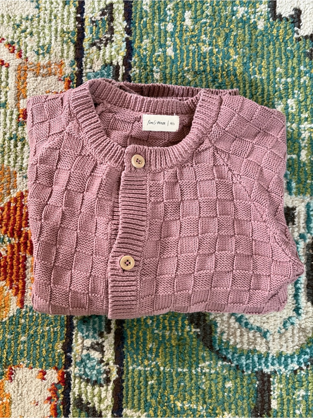 Fin & Vince Mauve Cotton Knit Button Cardigan Sweater